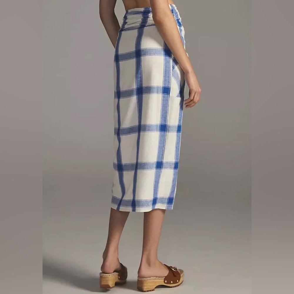 Maeve plaid wrap linen skirt Anthropologie asymmetric button, pockets 12 - Picture 4 of 5